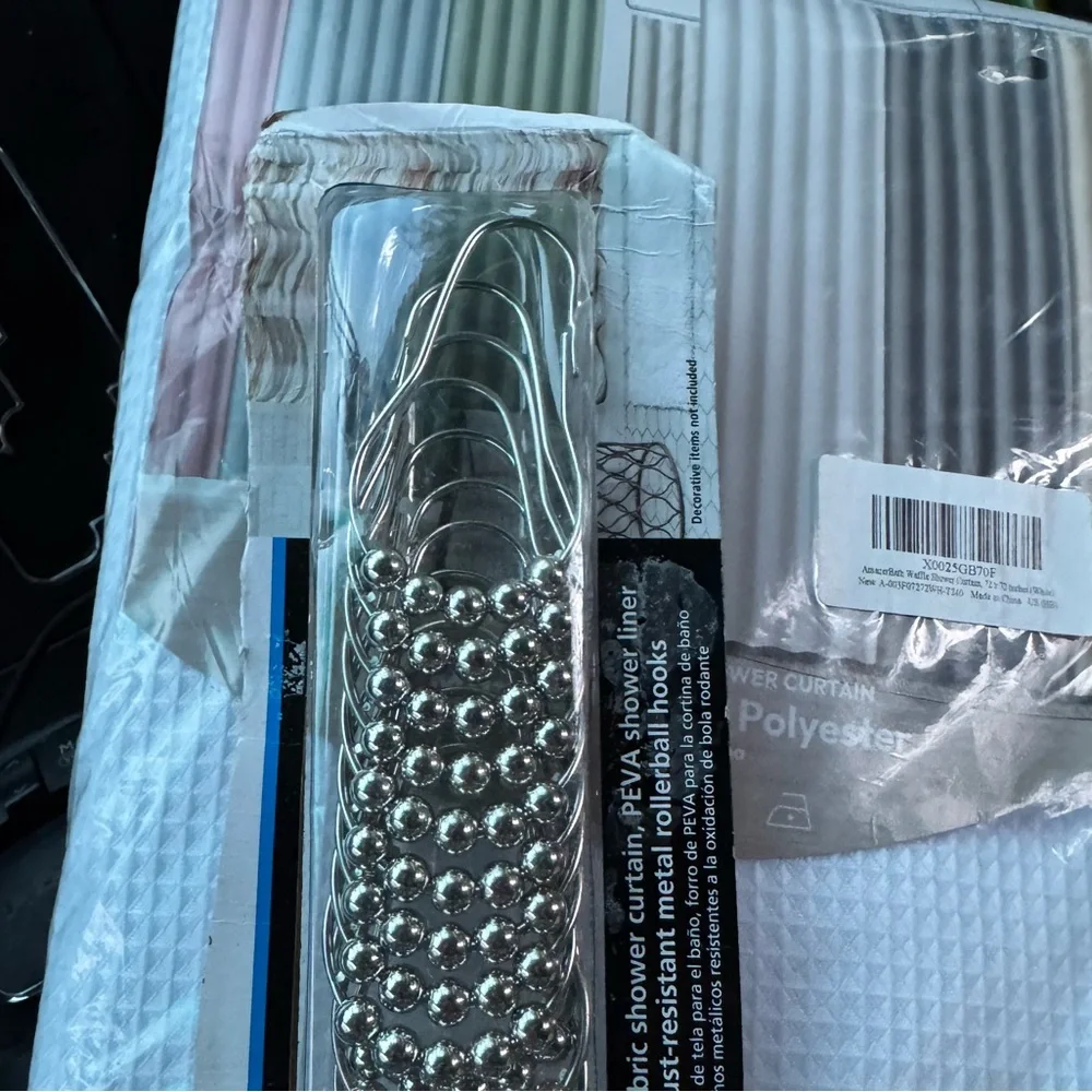 White waffle Shower Curtain (72x72) and shower hook set-both new in package